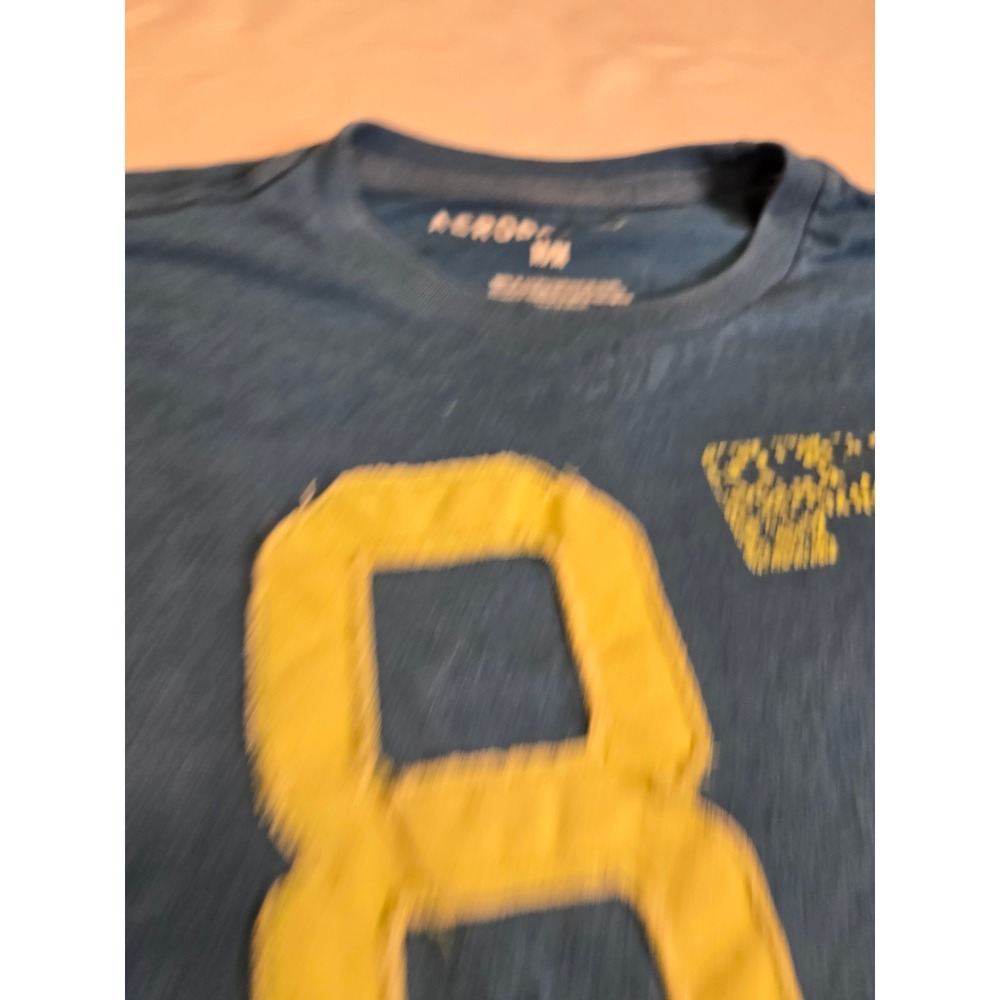 Aeropostale Graphic Tee Mens Medium Blue Fair Distressed 87 Logo T-Shirt - Picture 5 of 5